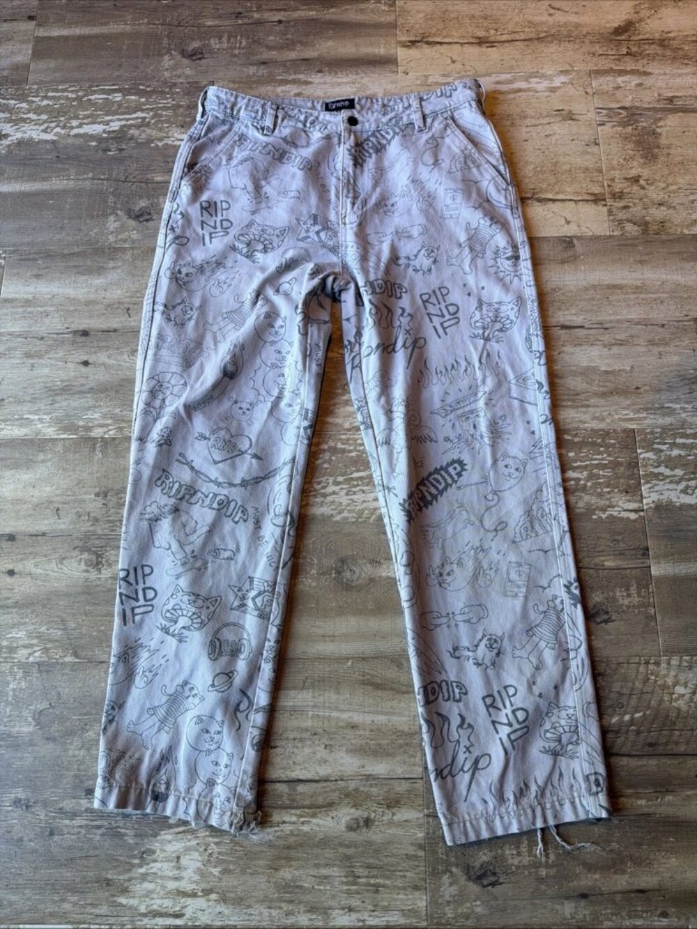 RIPNDIP Sharpie Denim Pants Light Wash Doodle Print Jeans Streetwear Men’s 36